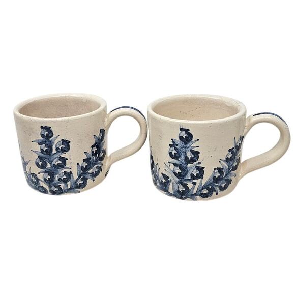 Vintage 70s 2 Dorchester Pottery Mug Blueberry CAH Charles Allen Hill Blue White - Picture 1 of 5